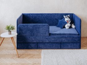 Диван-кровать Happy (синий) в Новокремлёвском - novokremlyovskoe.mebel-nsk.ru | фото