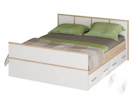 Двуспальная кровать 1,4м Сакура (дуб сонома/белый) в Новокремлёвском - novokremlyovskoe.mebel-nsk.ru | фото