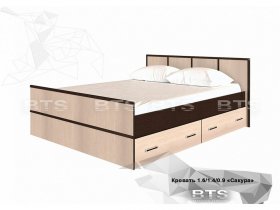 Кровать двуспальная с ящиками 1,4м Сакура (BTS) в Новокремлёвском - novokremlyovskoe.mebel-nsk.ru | фото