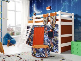 Кровать полувысокая Соня (вариант 6) с наклонной лестницей в Новокремлёвском - novokremlyovskoe.mebel-nsk.ru | фото