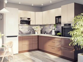 Модульная кухня Классика (ваниль/шоколад) в Новокремлёвском - novokremlyovskoe.mebel-nsk.ru | фото
