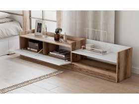 Тумба под ТВ Брауни (дуб делано/белый) в Новокремлёвском - novokremlyovskoe.mebel-nsk.ru | фото
